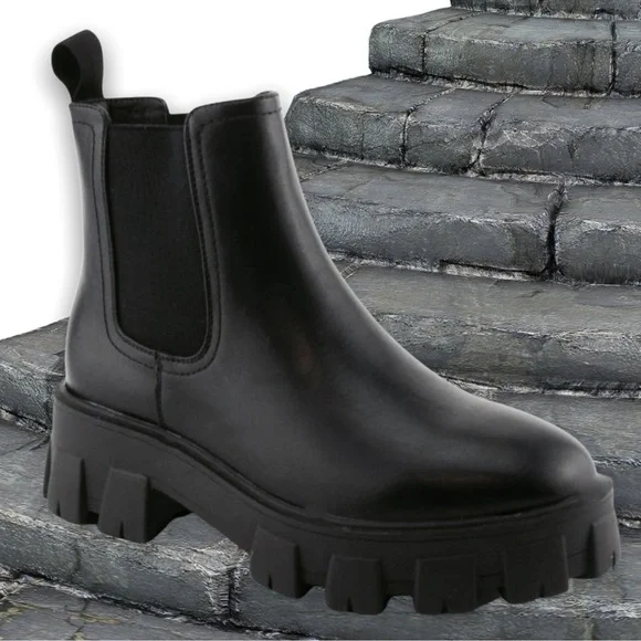 1 Left! Nature Breeze Mack-02 Black Slip On Platform Combat Lug Boot 10 - Picture 3 of 5
